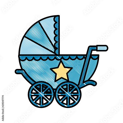 cute baby shower baby boy pram vector illustration drawing