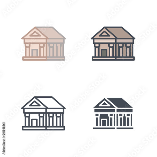 Bank building theatre business flat line solid silhouette icon colored © Maxchered