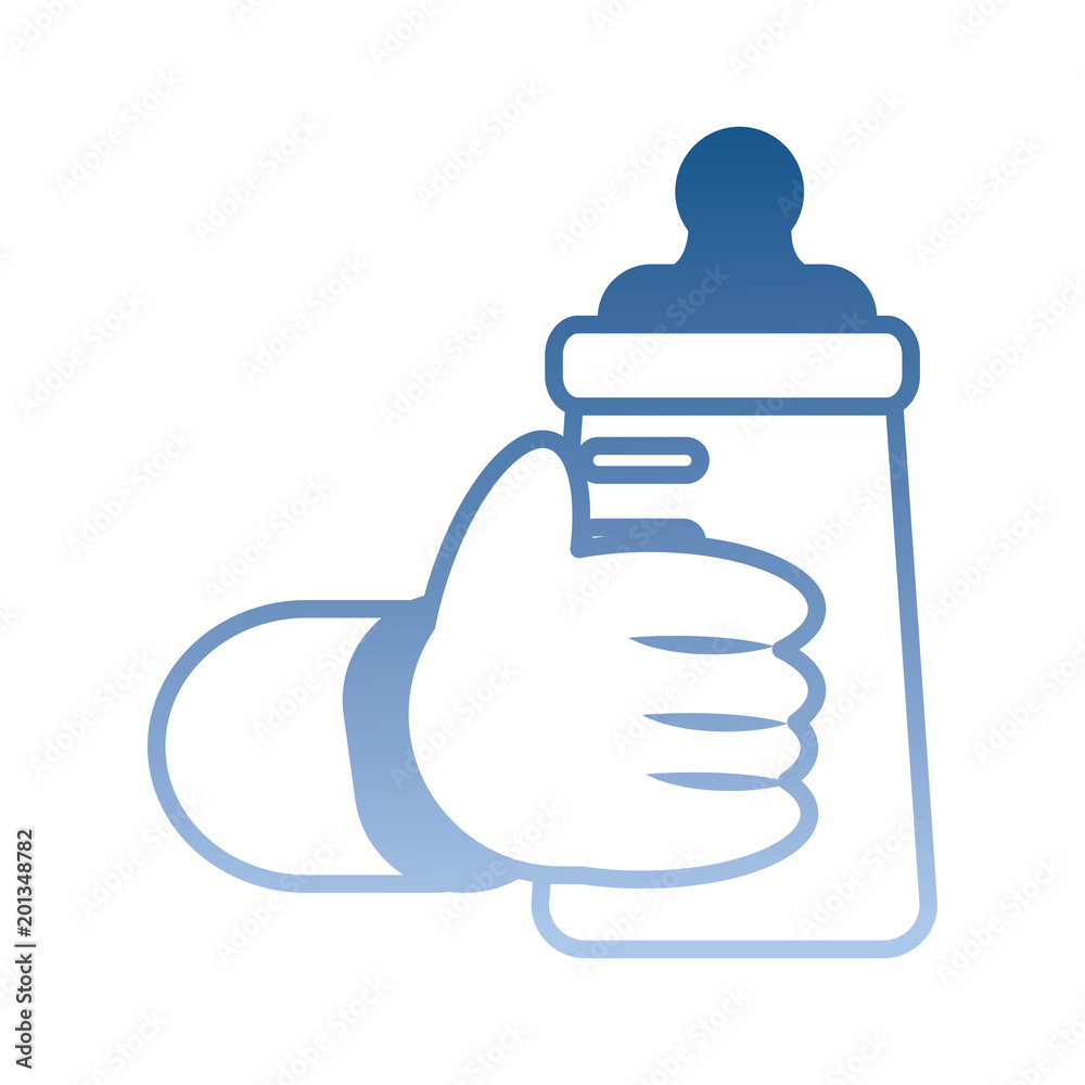 Fototapeta premium hand baby holding bottle milk vector illustration degraded color