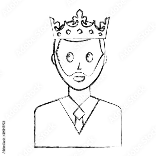 portrait man charatcer wearing crown vector illustration sketch