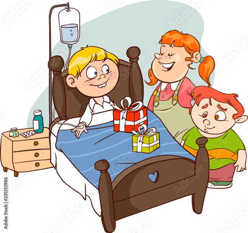 Friends visiting Sick Child  Vector
