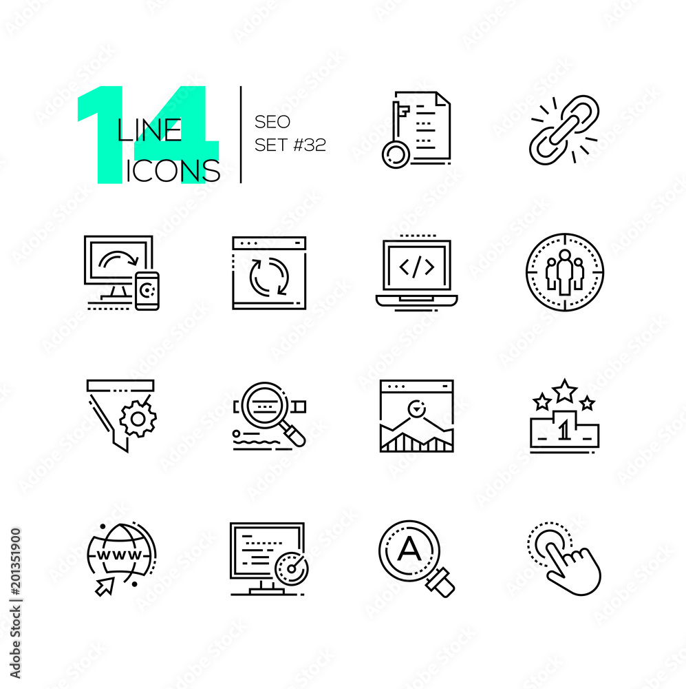 SEO - set of line design style icons SEO - set of line design style icons