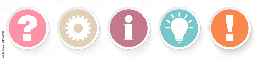 Buttons Question, Work, Information, Idea & Answer Retro Buttons Question, Work, Information, Idea & Answer Retro