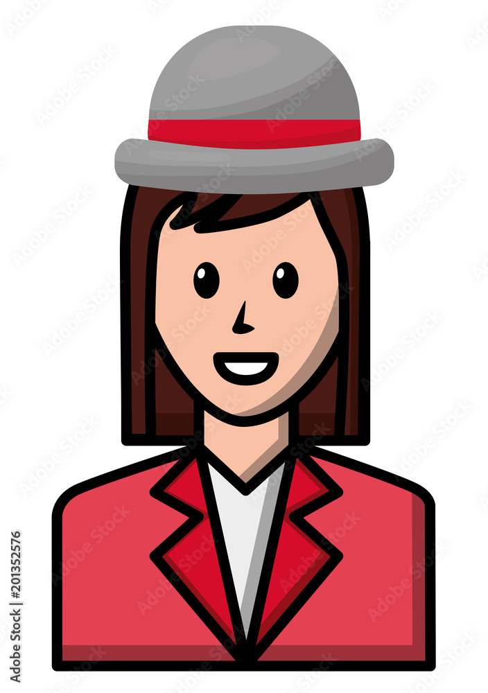 woman avatar character portrait wearing hat vector illustration