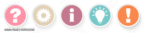 Buttons Question, Work, Information, Idea & Answer Retro