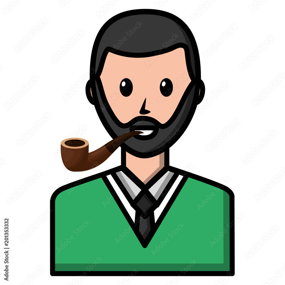 portrait bearded man with smoking pipe vector illustration