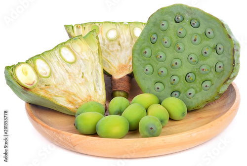 lotus seeds on white background photo