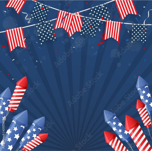 Independence day of america with confetti and ribbon