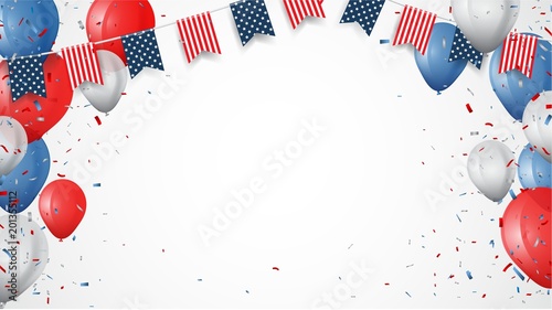 Independence day of america with confetti and ribbon