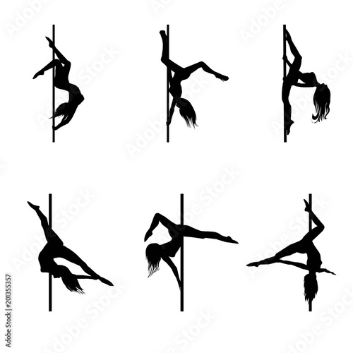 Vector silhouette of girl and pole on a white background. Pole dance illustration. EPS10
