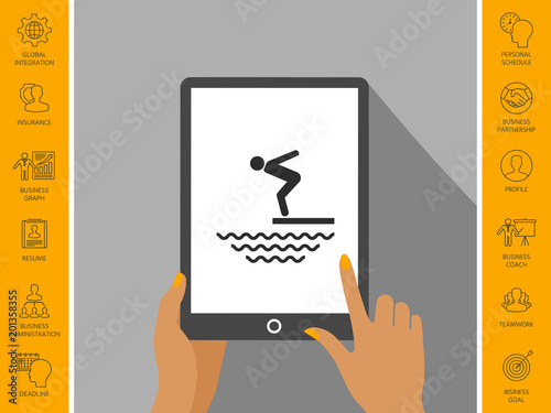 Swimmer on a springboard, Jumping into the water - icon