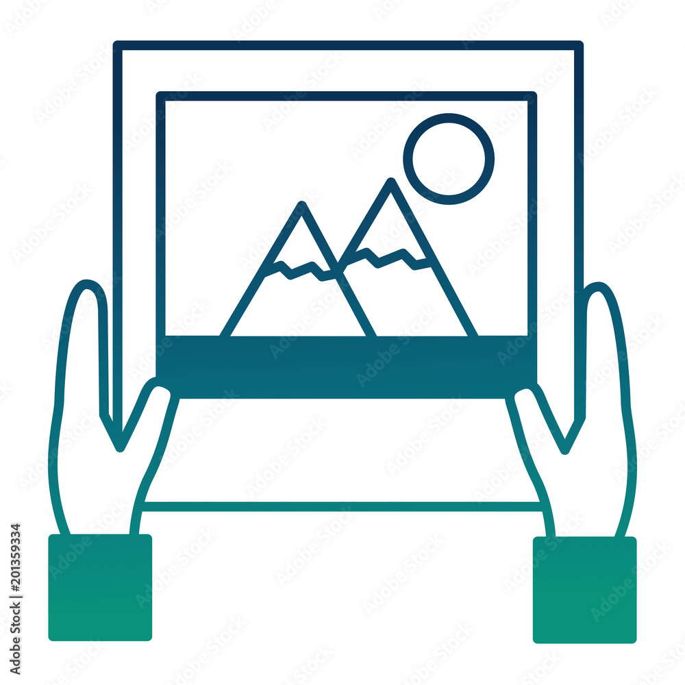 hands holding photo gallery social media vector illustration degraded color hands holding photo gallery social media vector illustration degraded color