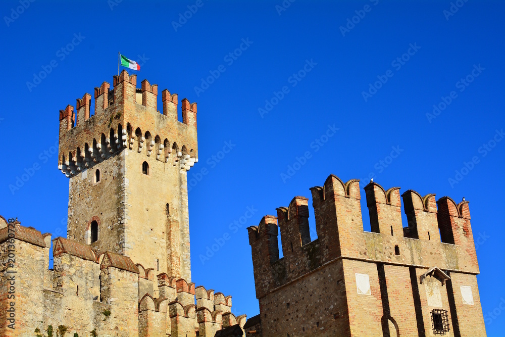 The medieval castle of Sirmione on Lake Garda, Italy