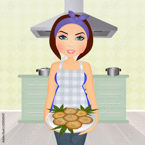 woman cooking cannabis cookies photo