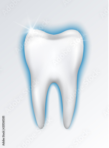 Vector realistic tooth illustration with blue glow - protection, whitening