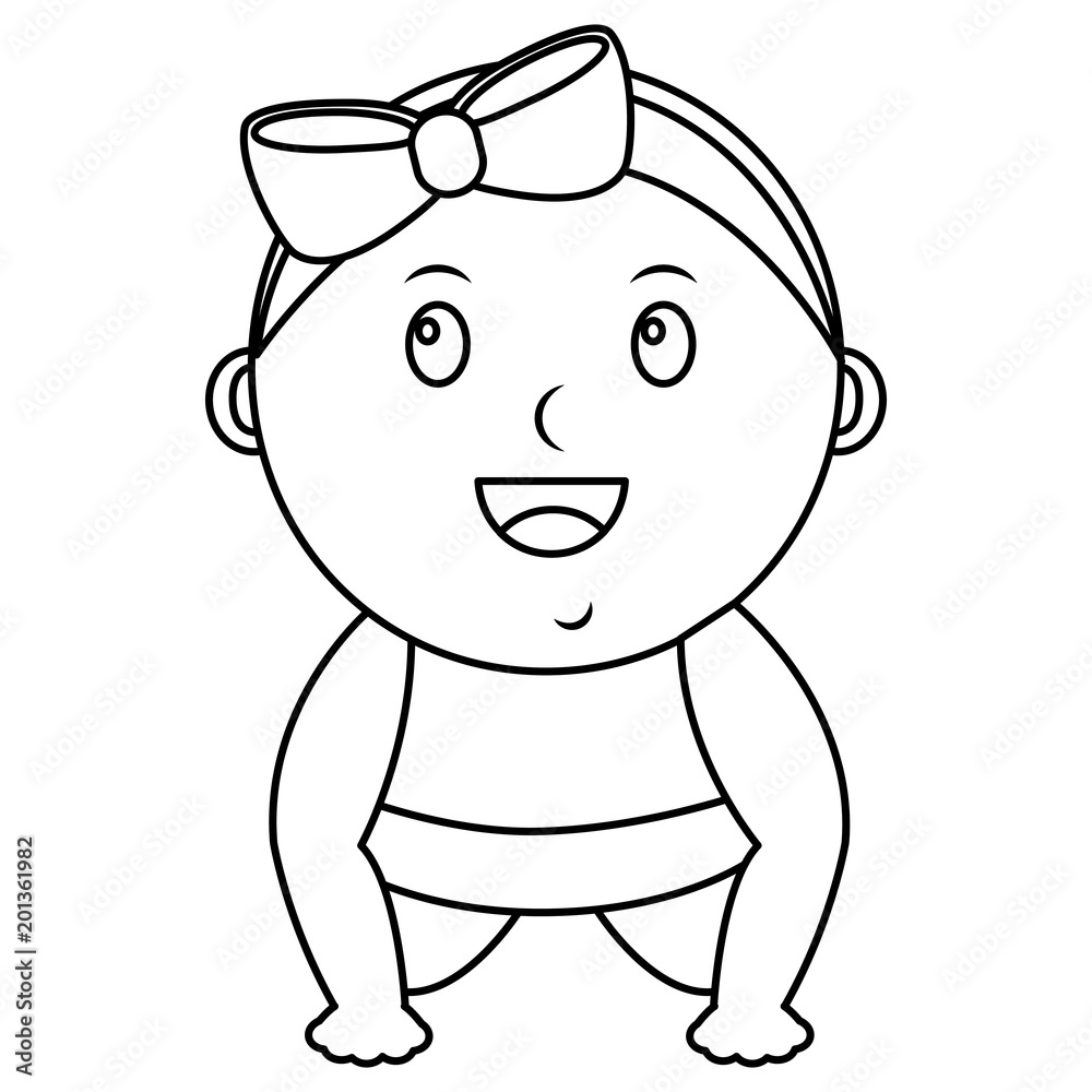 Obraz premium cute little baby girl bow happy vector illustration outline