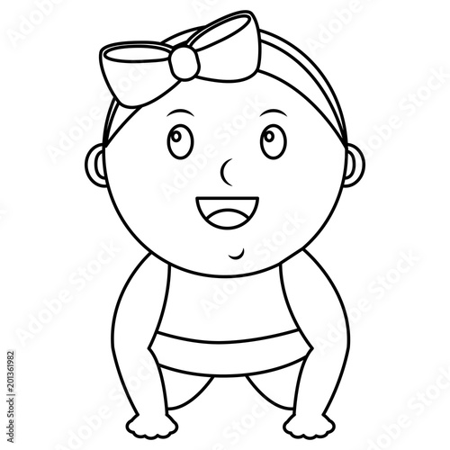 cute little baby girl bow happy vector illustration outline