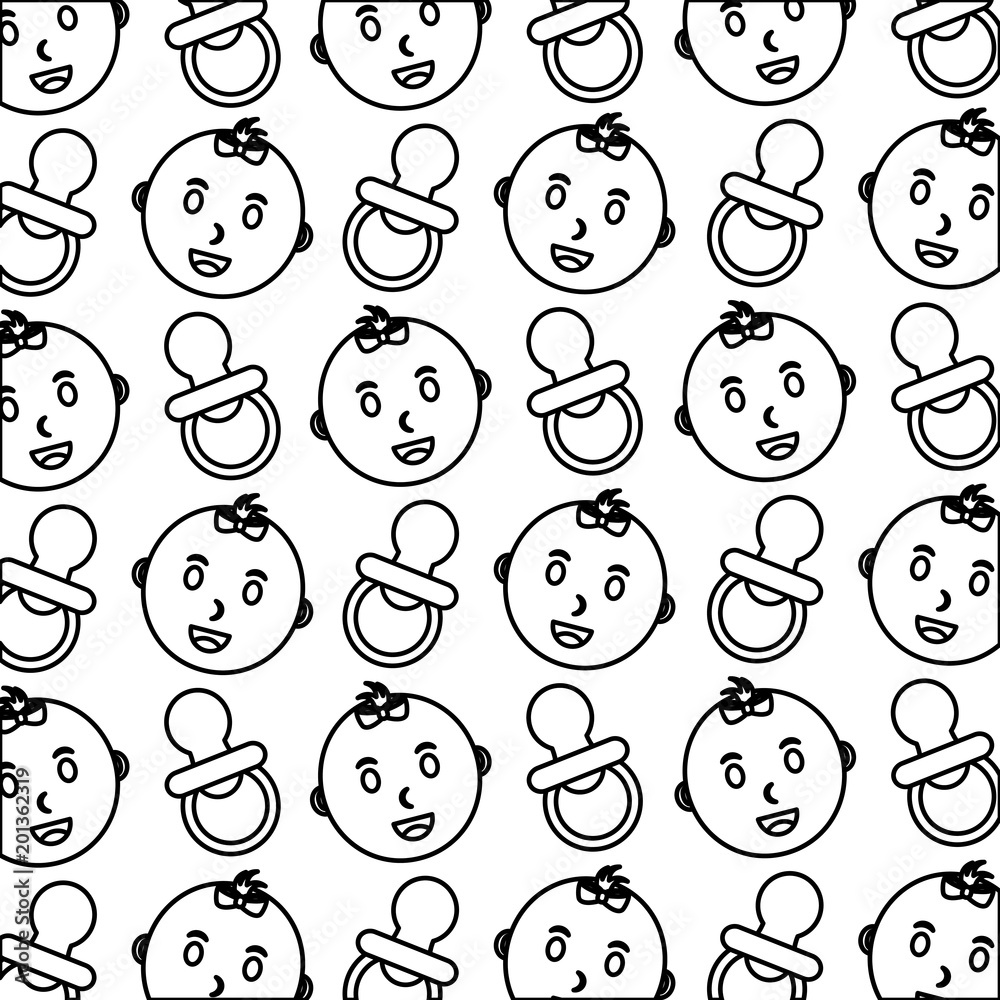 baby shower face babies and baby pacifiers background pattern vector illustration outline baby shower face babies and baby pacifiers background pattern vector illustration outline