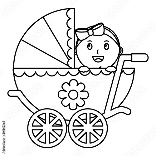 cute sweet baby girl in pram safety vector illustration outline