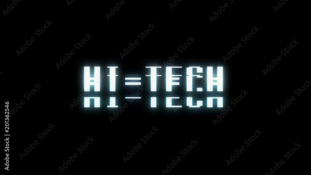 retro videogame HI TECH word text computer old tv glitch interference noise screen animation seamless loop New quality universal vintage motion dynamic animated background colorful joyful video m