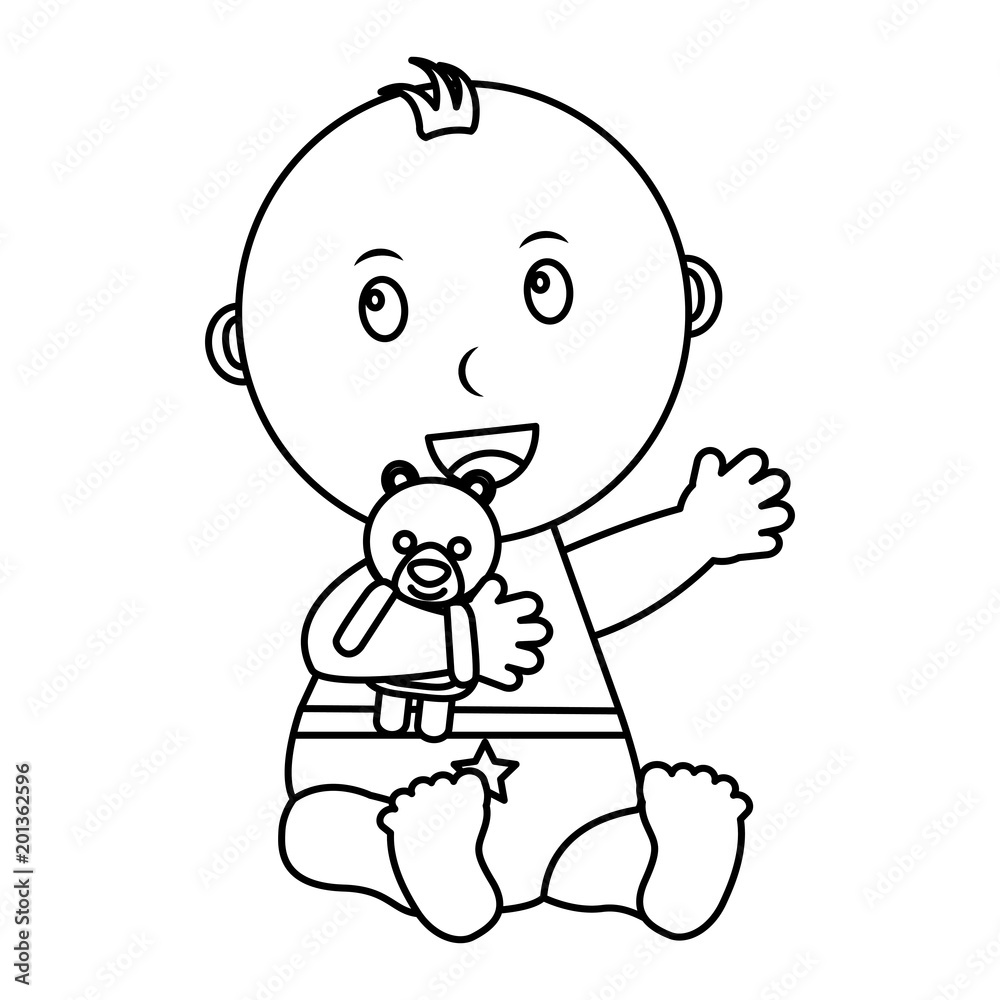 cute little baby boy sitting embraced teddy bear vector illustration outline cute little baby boy sitting embraced teddy bear vector illustration outline
