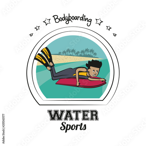 Water sports cartoon bodyboarding vector illustration graphic design