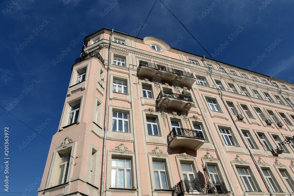 Fragment of the former profitable house I. Korovin in the lane Sivtsev Vrazhek in the center of Moscow.