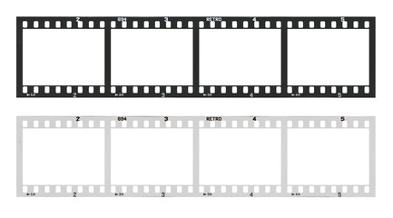 film strip with frames, empty black and white 135 type (35mm) in negative and positive isolated on white background with work path.