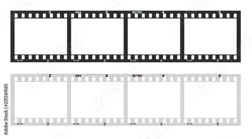 film strip with frames, empty black and white 135 type (35mm) in negative and positive isolated on white background with work path.