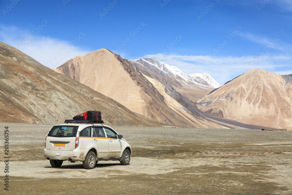 car traveller in mountain hill