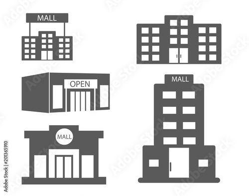 city shopping mall icon set