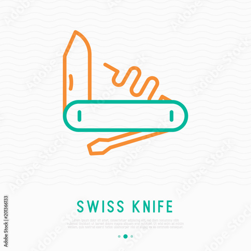 Swiss knife thin line icon. Modern vector illustration of tourism equipment.