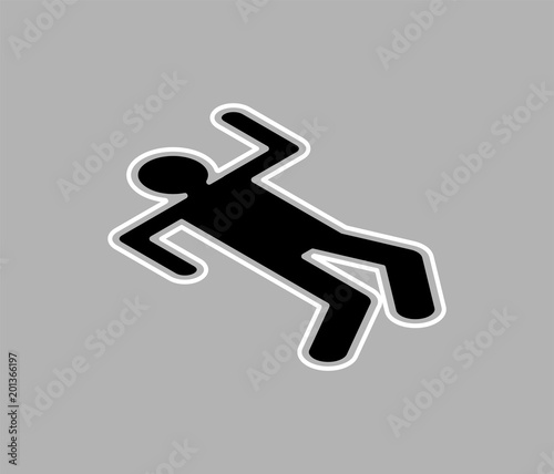 Chalk silhouette corpse. Crime scene. Chalk outline of dead body. Vector illustration.