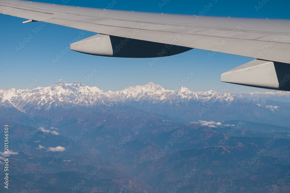 View of Himalaya mountain , Nepal from plane