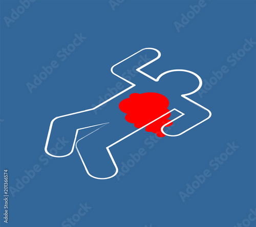 Chalk silhouette corpse. Crime scene. Chalk outline of dead body. Vector illustration.
