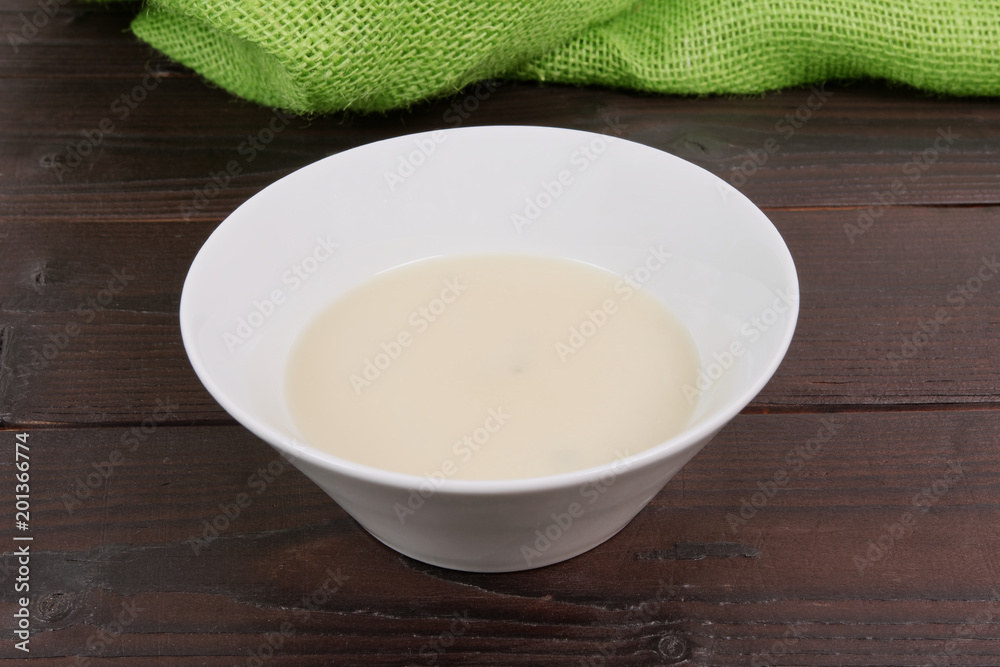 White garlic soup on a table