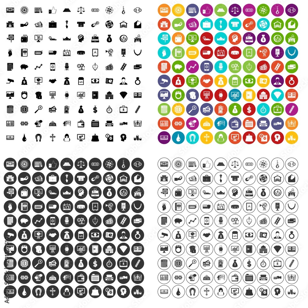 100 cash icons set vector in 4 variant for any web design isolated on white