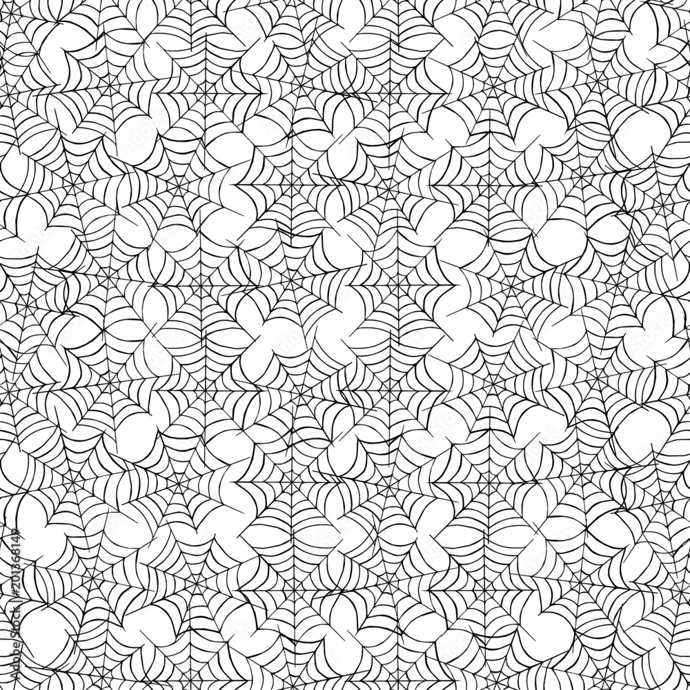 Fototapeta premium Cobweb. Spiderweb hand-drawn pattern. Abstract seamless monochrome pattern on white background. Design element.