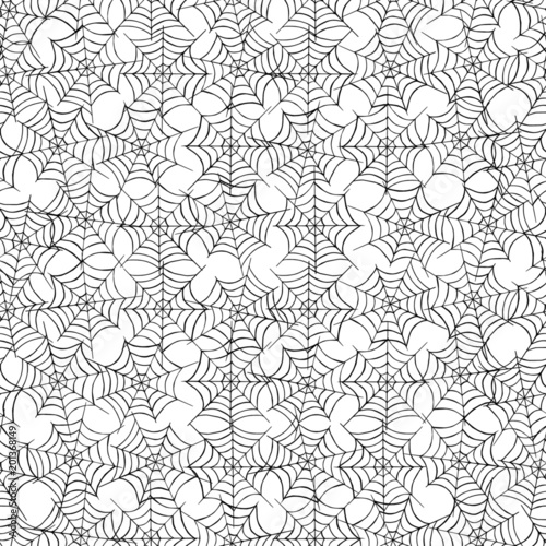 Cobweb. Spiderweb hand-drawn pattern. Abstract seamless monochrome pattern on white background. Design element.