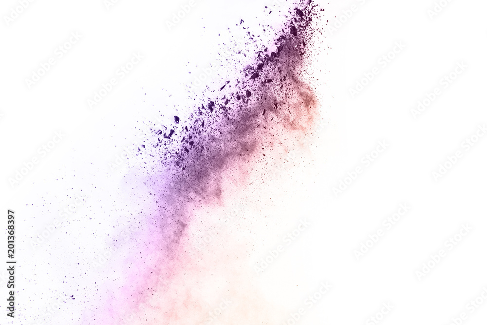 abstract powder splatted on white background,Freeze motion of color powder exploding/throwing color powder, multicolored glitter texture.