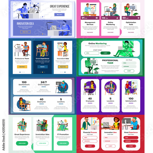 Website Banners Set Vector. Horizontal, Vertical. Site Scheme Template. Front End Site Scheme. Onboarding Screen. Responsive Banner Interface. Cartoon Person. Illustration