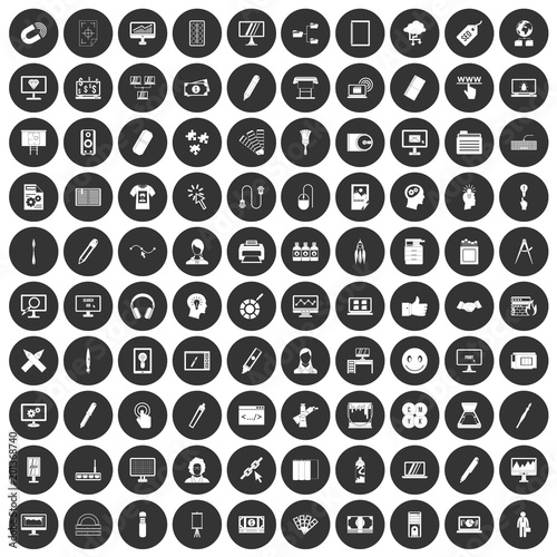 100 webdesign icons set in simple style white on black circle color isolated on white background vector illustration