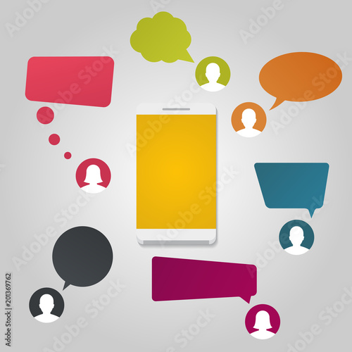 Contacts with chat message notifications. Smartphone and speech bubbles. Conversation concept.