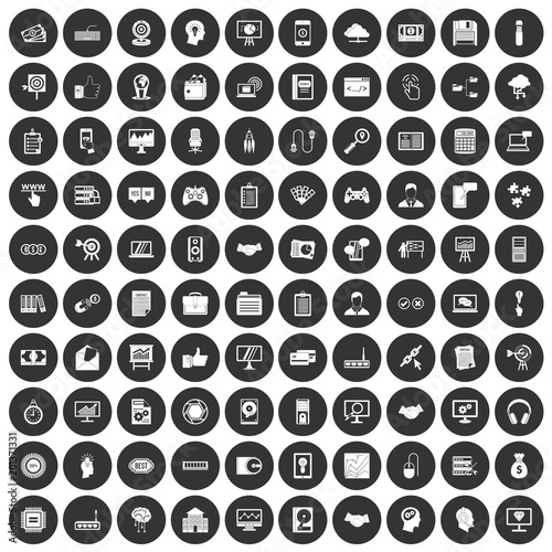 100 web development icons set in simple style white on black circle color isolated on white background vector illustration
