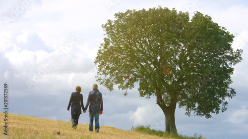 Romantic couple holding hands, walking life journey together, family planning
