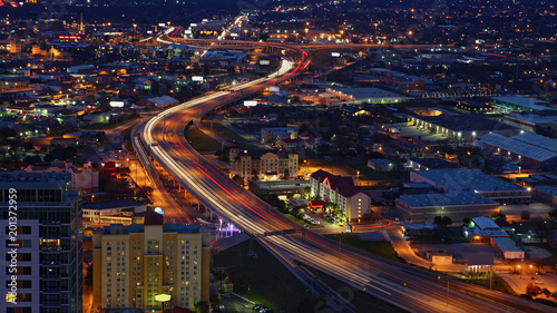 Aerial of San Antonio  Texas expressways at night