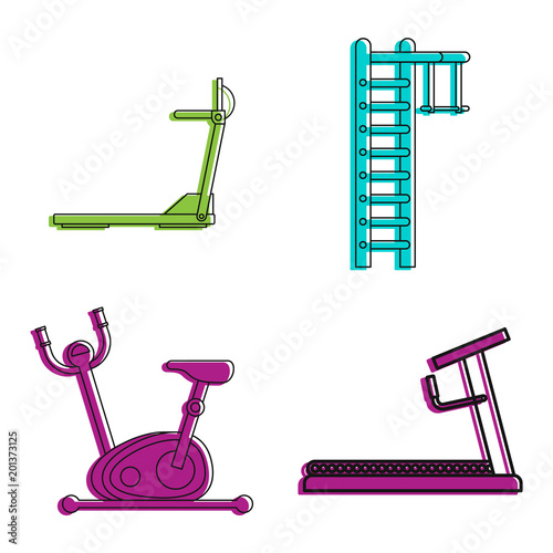 Training apparatus icon set. Color outline set of training apparatus vector icons for web design isolated on white background