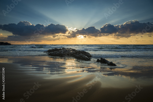 Coastal sunset, Los Lances beach, Tarifa, Cadiz, Andalucia, Spain photo