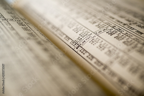 close up of calculation table, printed in an old book
