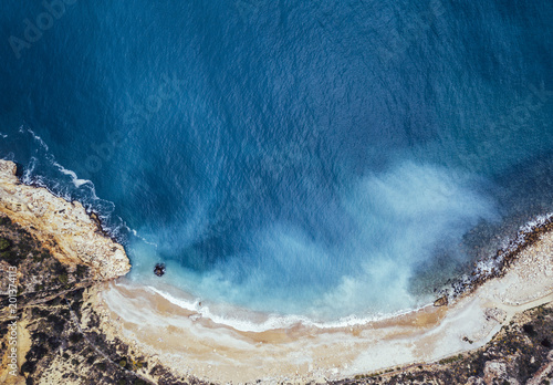 Aerial image lonely paradisaical beach. photo